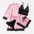 thumbnail image 2 of Conjunto de pijama de satén con encaje Floral para mujer, ropa de dormir con bata de 4 piezas, Sexy, de seda sintética, informal, para el hogar, 2 of 4
