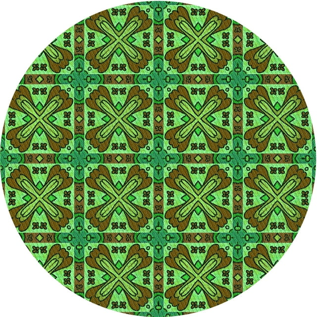 Ahgly Tapis Rond Lavable en Machine Intérieur Transitionnel Vert, 3 Pieds Rond