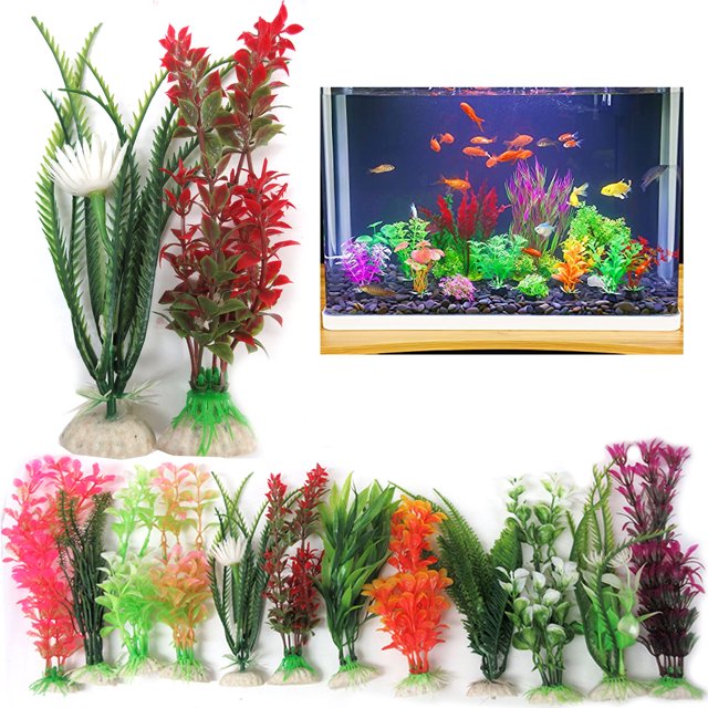 4 plantas artificiales para acuario, decoración de césped de plástico para pecera, terrarios de 6 pulgadas