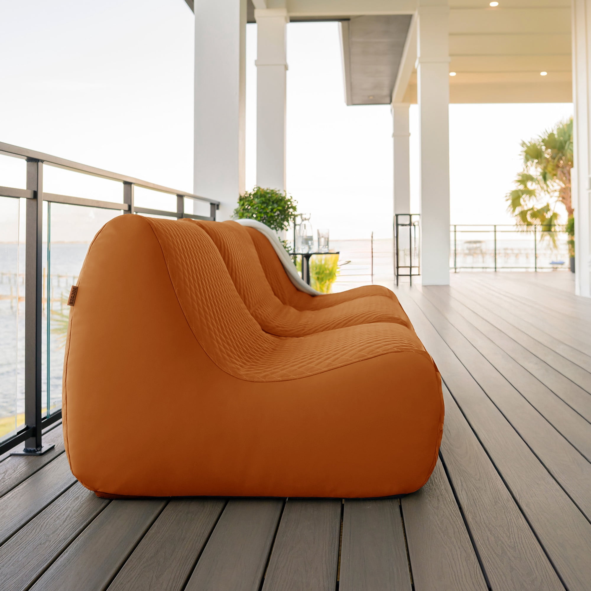 Big Joe Solvana Outdoor Sectional, 3 Piece Patio Furniture Set, Weather-Resistant Cool Touch Silicone Stitched Leather Sofa, Honey Sand