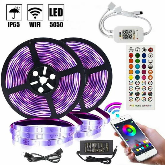 Led Lights, 32.8ft RGB Led Strip Lights for Bedroom Color Changing Room Decoration DIY Color Option with Power Supply, Waterproof