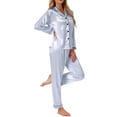 thumbnail image 4 of Pijamas de satén para mujeres INSPIRE CHIC, ropa de dormir, blusas de manga larga con pantalones, conjuntos de lounge con botones y estampado floral, azul a rayas, 4 of 5