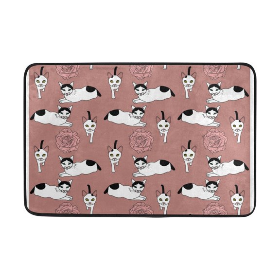 POPCreation Cats Rose Pattern Non-Slip Floor Mat Doormats for Living Room Bedroom 23.6x15.7 inches