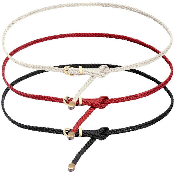 Braided Belt Women PU Leather Skinny Woven Belt for Jeans Pants Thin Dress Waist Belt with Pin Buckle