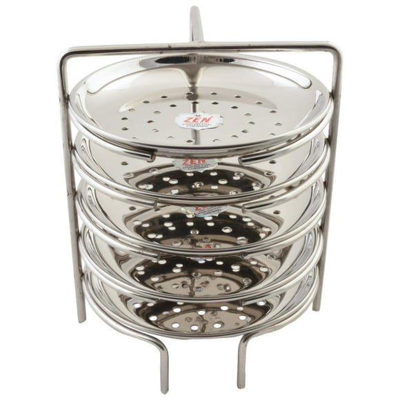 Stainless Steel 2 Tier Momos Maker & Steamer With 5 Plates - Silver, Small Size | Induction & Gas Bottom - Steam Vegetables Perfectly | Multi Purpose Momos Maker - Pasta Steamer - Idiyappam Stand
