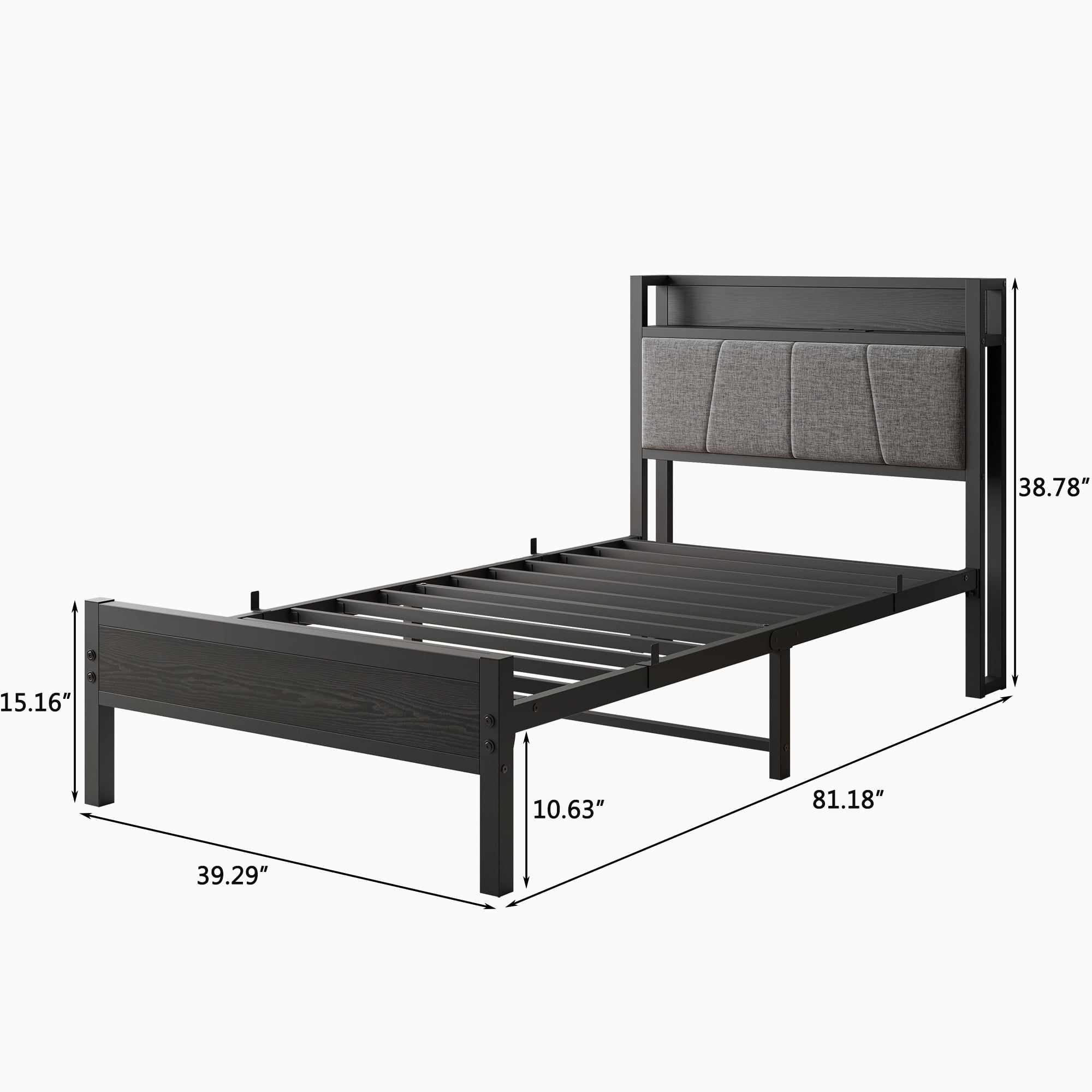 MAYEERTY Noise-Free Twin Bed Frame: Storage Headboard, Charging Station & Easy Assembly​