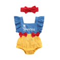 thumbnail image 1 of Newborn Girls Rompers Sleeveless Ruffles Patchwork Princess+Headband Summer 0-18M, 1 of 10