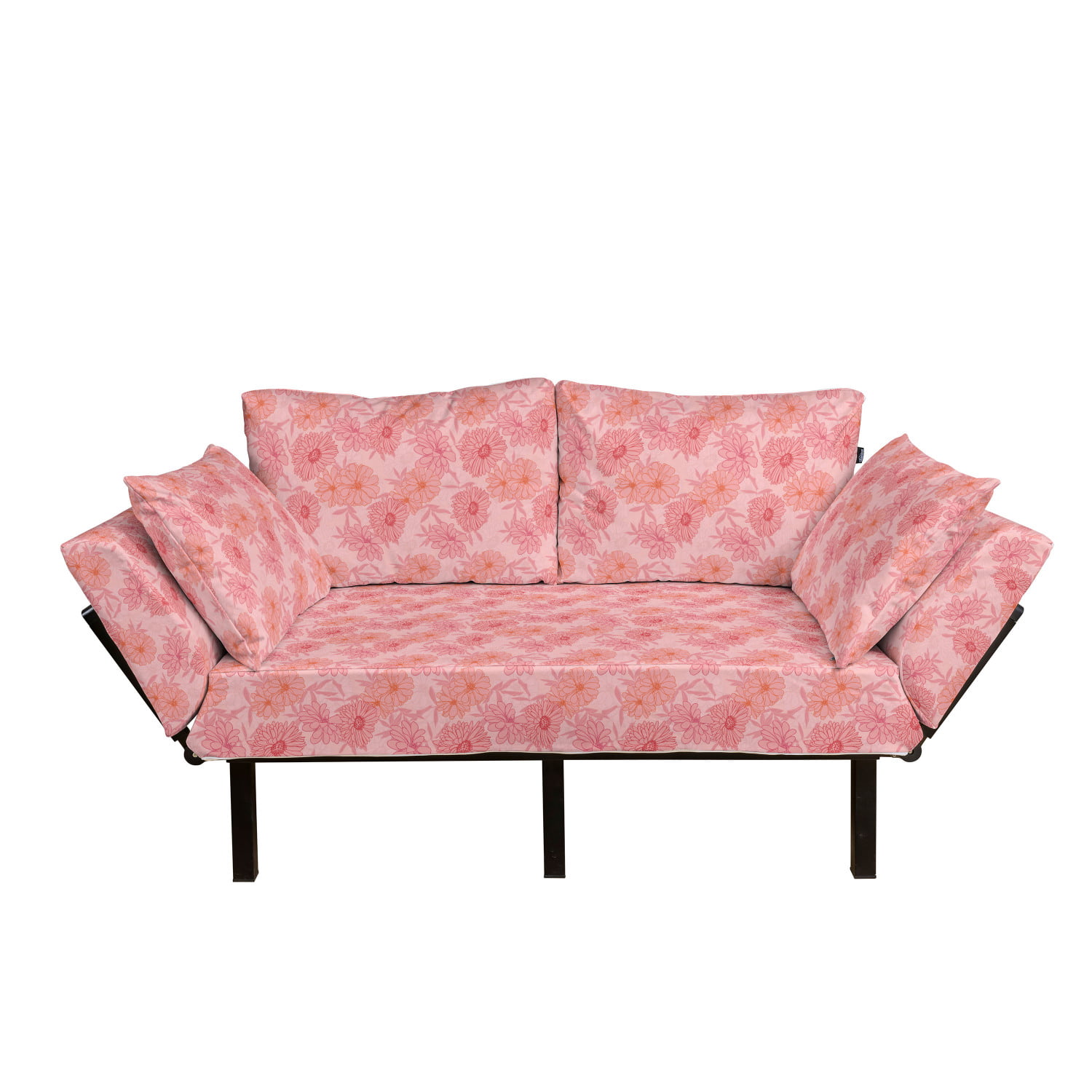 Loveseat Leaves and Flowers on an Ornate Background Ivory Coral Salmon Daybed with Metal Frame Upholstered Sofa for Living Dorm Ambesonne Floral Futon Couch