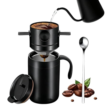 Pour Over Coffee Maker Camping Coffee Maker Set 500ML, 304 Stainless Steel Portable Coffee Maker, camping coffee pot for Outdoor, Travel, Home three-piece set