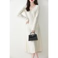thumbnail image 1 of Robe en Laine Pure Tricotée pour Femmes Col en V Simple Rayée Décontractée Mode Chaude Automne et Hiver 2024, 1 of 7