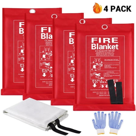 LANNEY Fire Blanket Emergency for Home, 4 pack 40 x 40 inch Fiberglass Fire Blanket Fire Blankets Retardant for House, School,  Grill,  Warehouse, Car