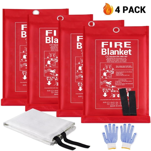 LANNEY Fire Blanket Emergency for Home, 4 pack 40 x 40 inch Fiberglass Fire Blanket Fire Blankets Retardant for House, School,  Grill,  Warehouse, Car