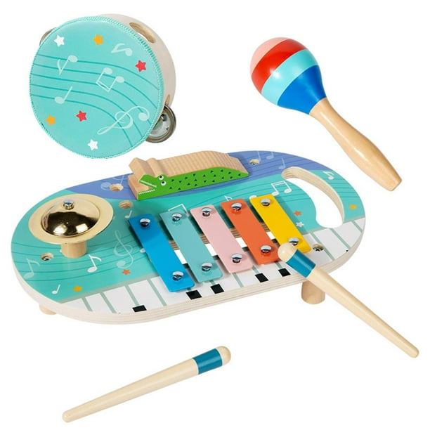 Juego de instrumentos musicales para niños, batería para niños y niñas, juguetes musicales de madera educativos modernos para preescolar con para