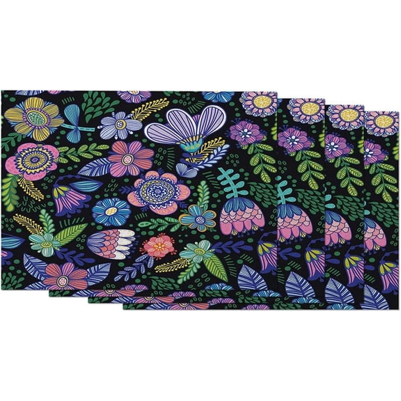 Floral Placemats Butterfly Bird Flower Leaf Bloom Heat Resistant Dining Table Place Mats Stain Resistant, 12 X 18 Inches, Set of 4