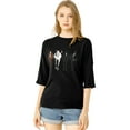 thumbnail image 1 of INSPIRE CHIC Woman's Drop Shoulder 3/4 Sleeves Horse Print Loose Tops, 1 of 6