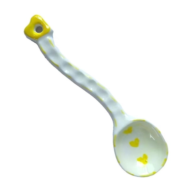 2 uds. Cuchara de sopa de cerámica bonita, cuchara pequeña con mango doblado único, cuchara de postre perfecta for desayuno, café y postres