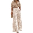 thumbnail image 2 of Women Floral Two Piece Pants Set Short Sleeve V Neck Top Wide Leg Pants Matching Outfit Dressy Summer Set, 2 of 8