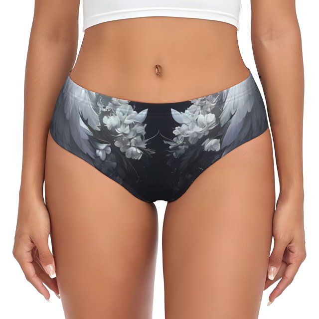 Fotbe Elegant Feathered Floral Wings Calzones Estampados para Mujer – Ropa Interior de Algodón, Cómoda, Suave y Elástica-Small
