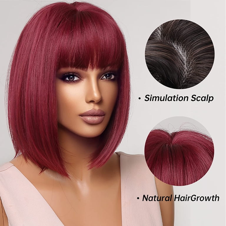 Burgundy Short Bob Wigs For Women Wine Red Wigs with Bangs  display picture 3