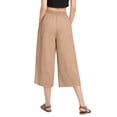 thumbnail image 4 of Lumtrix Women Wide Leg Linen Pants Flowy Palazzo Elastic Waist Capri Pants with Pockets Summer Beach Vacation Trousers Khaki 2XL, 4 of 4