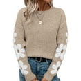 thumbnail image 2 of Female Floral Pattern Crewneck Long Sleeve Drop Shoulder Sweaters Pullover Tops Apricot Color S, 2 of 10