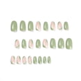 thumbnail image 2 of Simple green and white color matching French manicure, gel nail full coverage acrylic false nails, 24 pieces set, 2 of 5