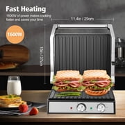 Panini Press Grill - 1600W High Power, 4-Slice Sandwich Maker with Adjustable Temp, Timer & Height, Non-Stick Plates, 180° Wide Opening, Indoor Use