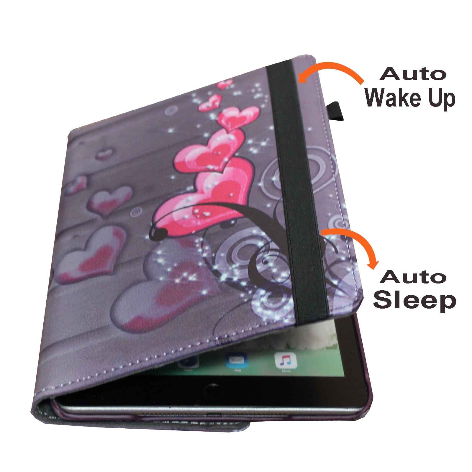 JYtrend Smart Case for iPad 5th / 6th Generation with Pencil Holder, Rotating Stand Magnetic Auto Wake Up/Sleep Cover for 2017 / 2018 iPad 9.7 Model A1893 A1954 A1822 A1823 (Heart Flower)
