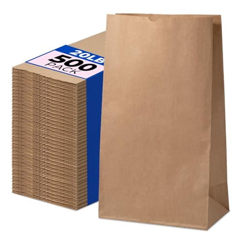 Fit Meal Prep 500 Pack 20 lb Large Brown Paper Bags, 16 x 8 x 5.5” Durable Kraft Paper Bags Bulk for Packing, Delivery, Take Out, Grocery, Retail Shopping, Premium Big Size Paper Sacks for Shopping