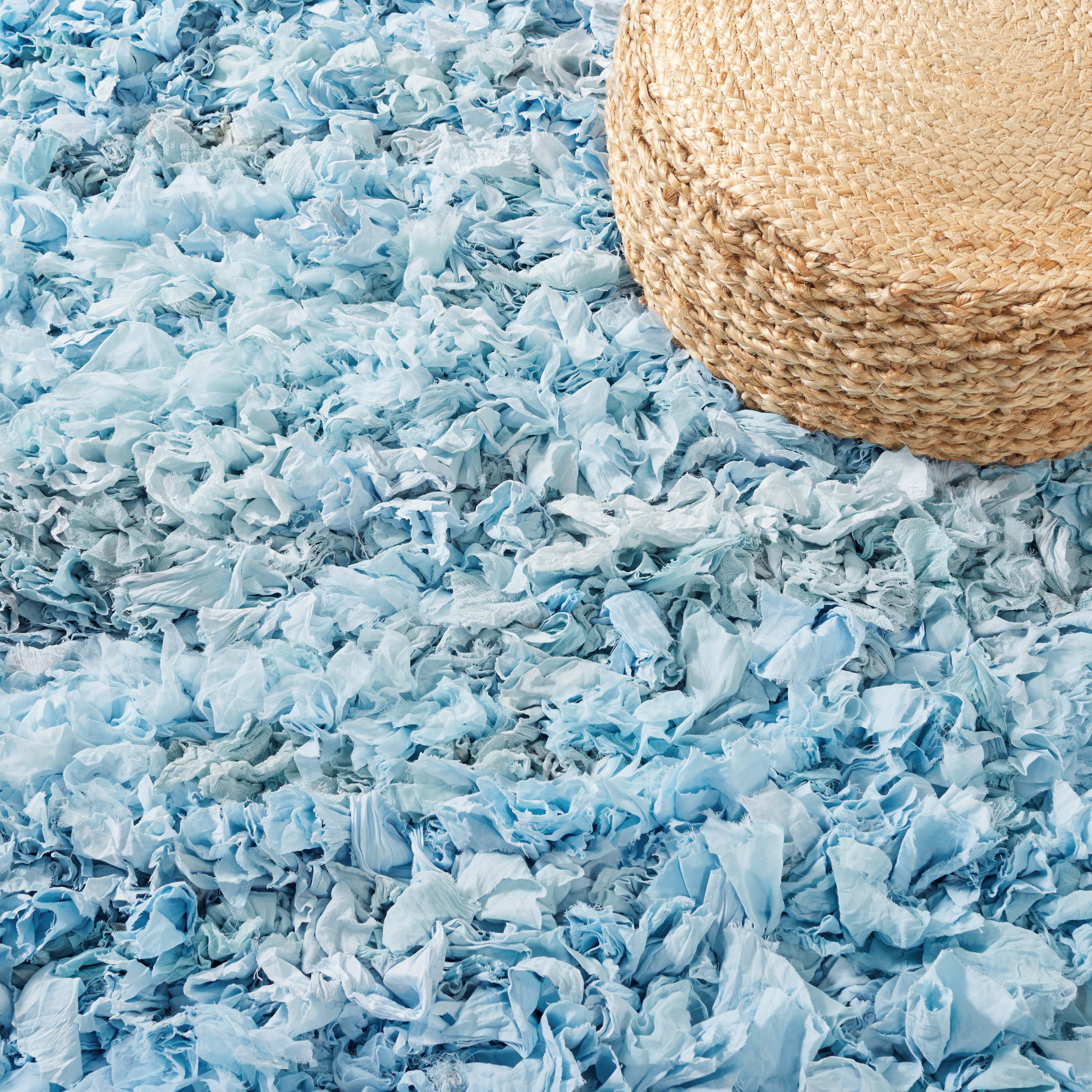 SAFAVIEH Rio Dallas Geometric Polyester Shag Runner Rug, Sky, 2'3" x 6'