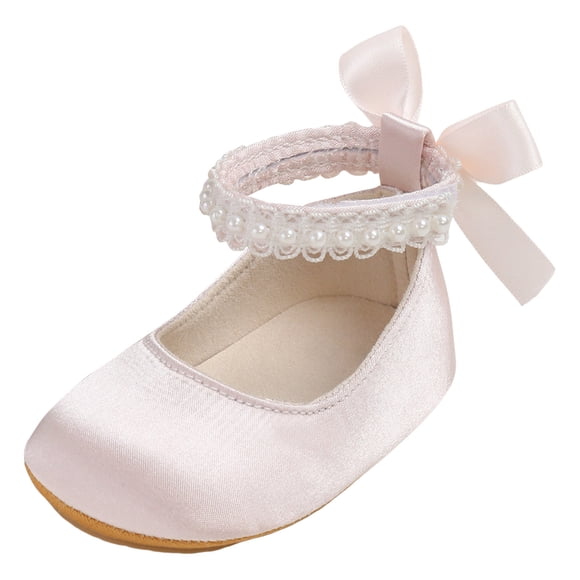 Zanarzt Baby Girls Soft Summer Beach Sandals Mary Jane Flat Shoes for Baby Girls Soft Rubber Soles Wedding Shoes for Newborns Learning To Walk Soft Sole Baby Shoes Light Pink,6-9 Months