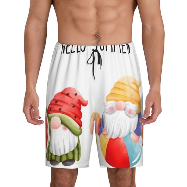 Balery Summer Gnome Pantalones cortos de pijama de punto de algodón para hombre con cinturilla y bolsillos-3X-Large