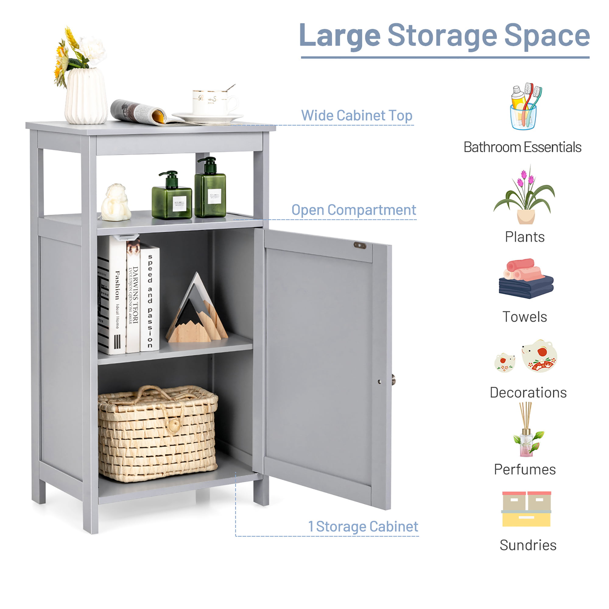 Costway Floor Cabinet Multifunction Bathroom Storage Organizer Rack w/2  Drawers, 12''x12''x35'' - Fry's Food Stores