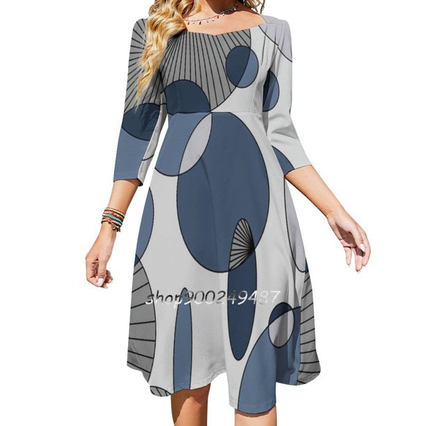 Vestido de verano dulce con escote cuadrado Just Around The Bend, elegante vestido con cuello halter y estampado de círculos de líneas azules para mujer
