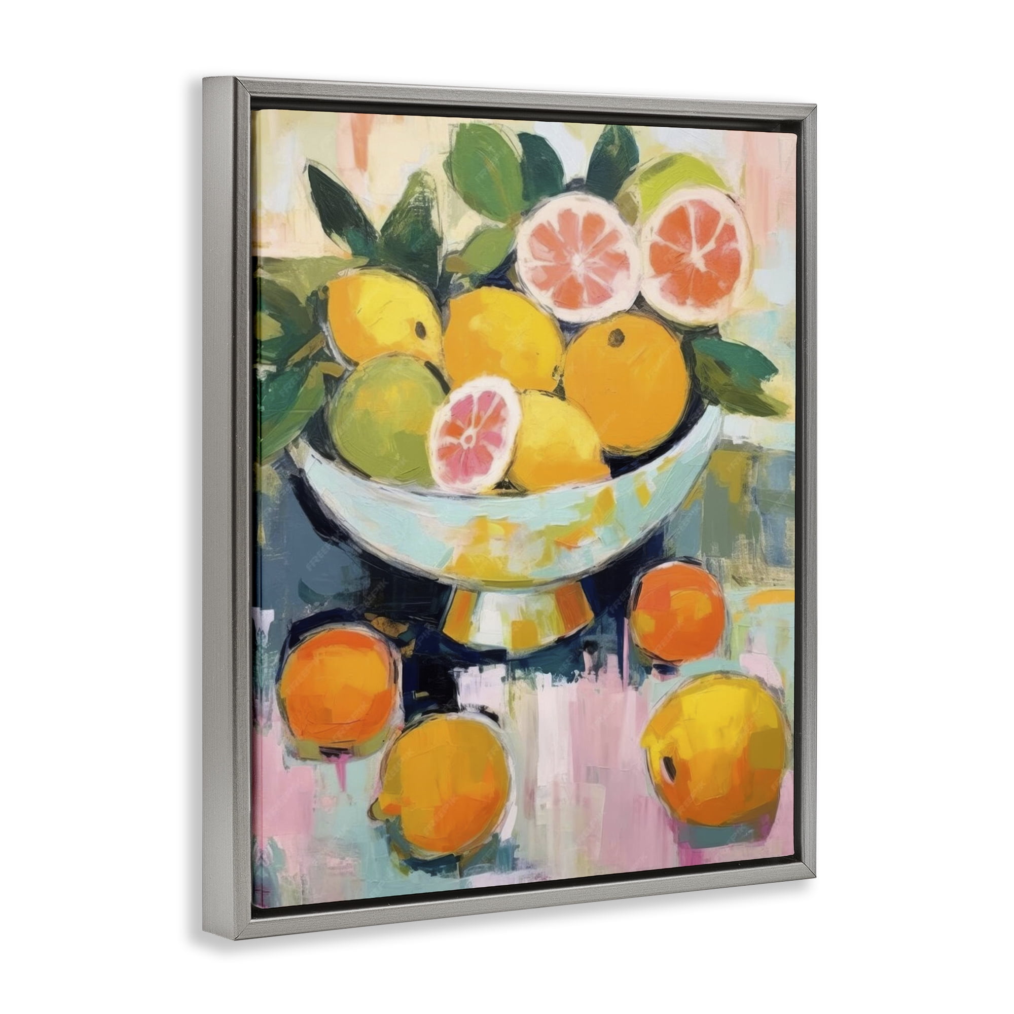 Stupell Industries Abstract Citrus Still Life Food & Beverage Painting Gray Floater Framed Canvas Art Print Wall Art, 17 x 21
