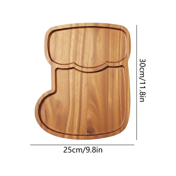 Christmas Wooden Tabletop Serving Tray,Xmas Socking Styling Charcuterie Board,for Dining Table Cheese Serving,Fruit & Snack Platter,11.8x9.8 inch