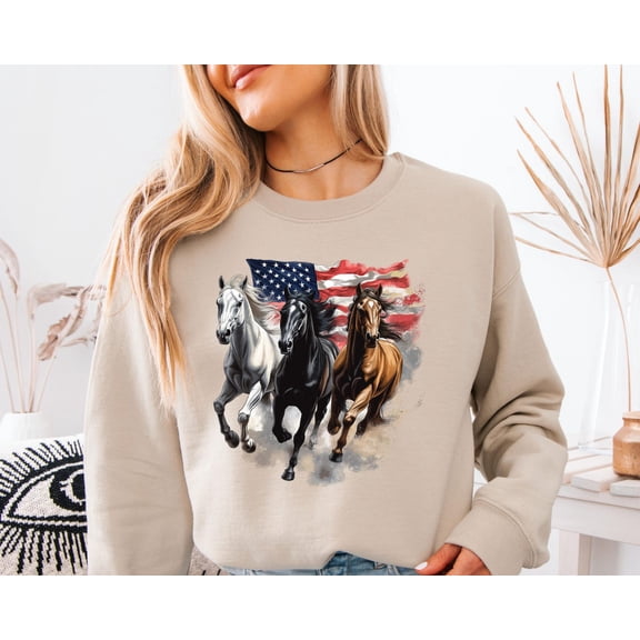 Velto Horse 4th of July Sweatshirt, Patriotic Horse Sweatshirt, Horse Sweater, USA Flag Horse Sweater, Horse Mom Sweater,Horse ,Horse Gifts All Size S-5XL