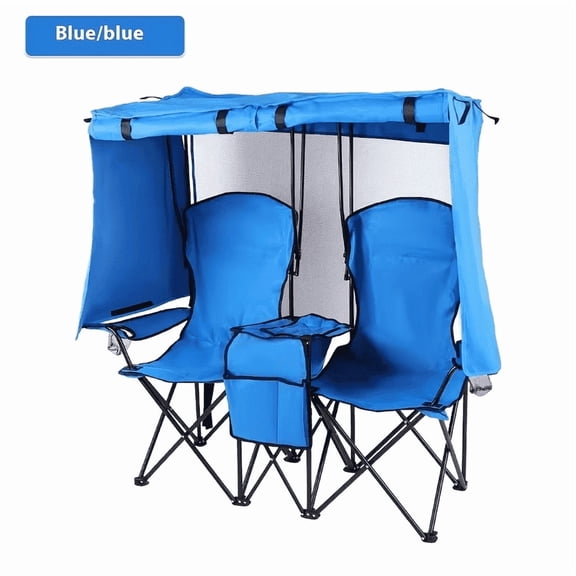 SXTSXT 2-Person Portable Folding Camping Chairs with Sun Canopy, Blue, Aluminum Alloy Frame, Oversized