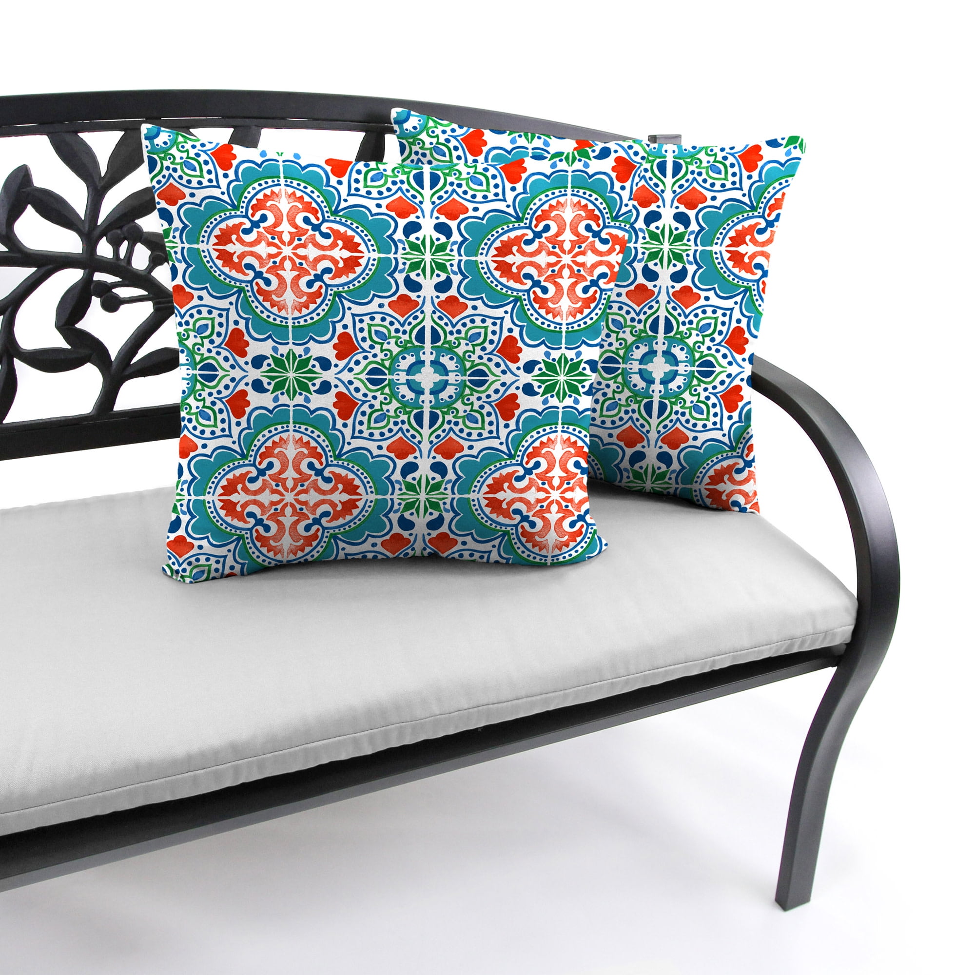 Jordan Manufacturing 22" x 22" Talavera Aqua Medallion Square Outdoor Throw Pillow (2 Pack)