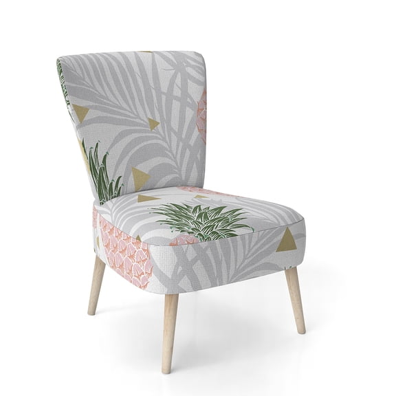 Designart "Pineappple On Tropical Leaves" Upholstered Mid-Century Accent Chair - Arm Chair
