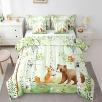 Castle Fairy Wildlife Bear Fox Owl 7Pcs Bedding Comforter Set for Teen Kids,Jungle Animal Queen Bedding Sets Super Cozy,Cartoon Wildlife Queen Sheet Sets,Super Cozy Room Decor