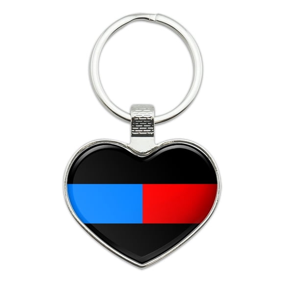 Thin Blue Red Line Firefighter Police Emergency Response Heart Love Metal Keychain Key Chain Ring