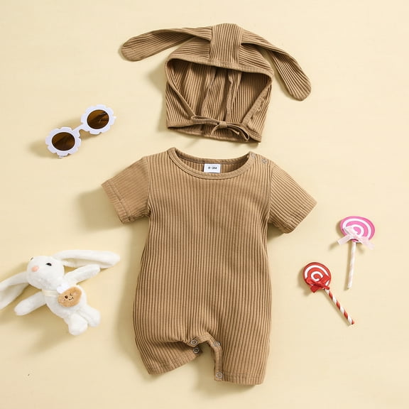 Easter Outfit Baby Girl Cute Bunny Letter Embroider Short Sleeve Romper Jumpsuit Easter Baby Gifts for Baby Boy 3-6 Months