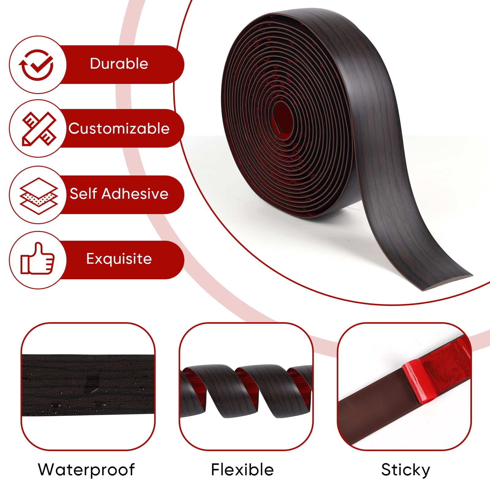 Floor Transition Strip Black Walnut Wood Grain 2"-20 FT Self-adhesive