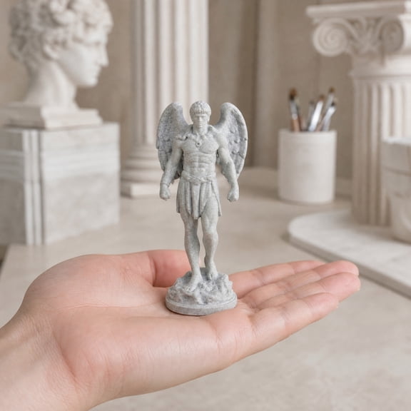 KGJQ 3D Printed Retro Angel Figurine, Michelangelo Style Classical Sculpture Statue, Faux Stone Texture Home Decor, Exquisite Winged Cherub Desktop Ornament for Office Bookshelf Art Gift