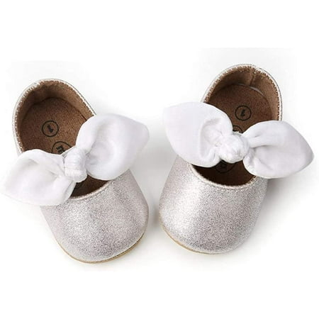 

QWZNDZGR Baby Girls Mary Jane Flats Anti-Slip Rubber Sole Bow Toddler Princess Dress Shoes