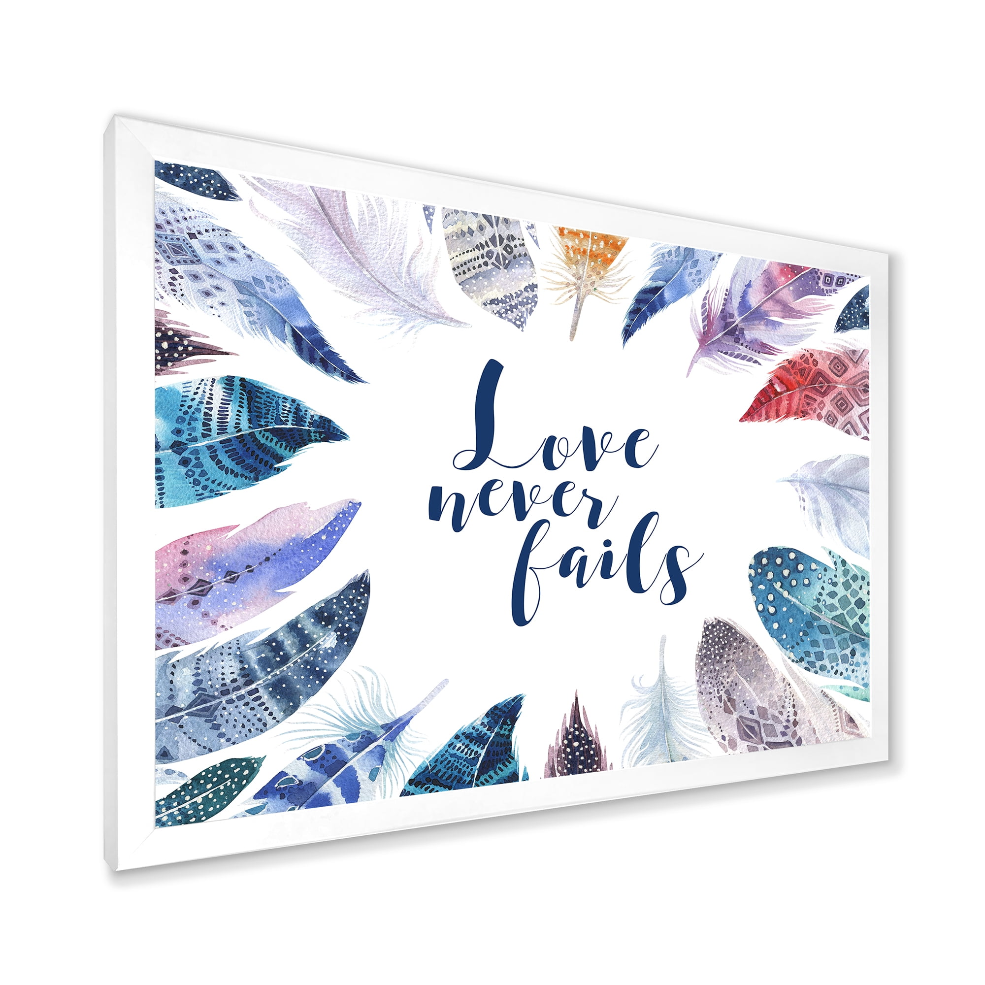 Inspiring Quote With Boho Feathers 32 in x 24 in Framed Painting Canvas Art Print, by Designart
