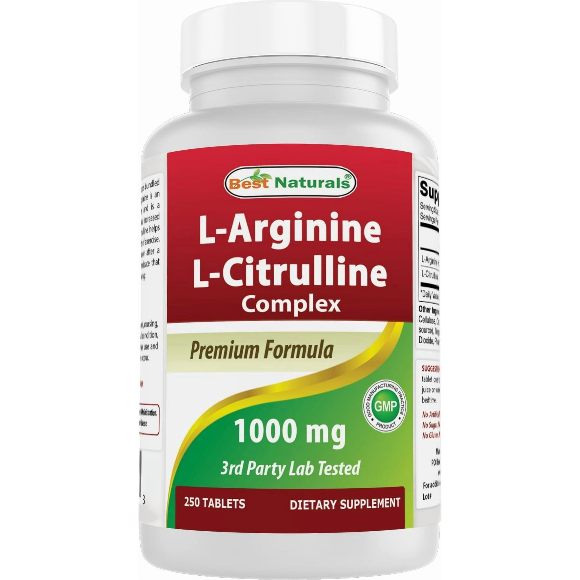 (3 pack) Best Naturals L-Arginine L-Citrulline Complex 1000 mg Multivitamin Tablets, 250 Count