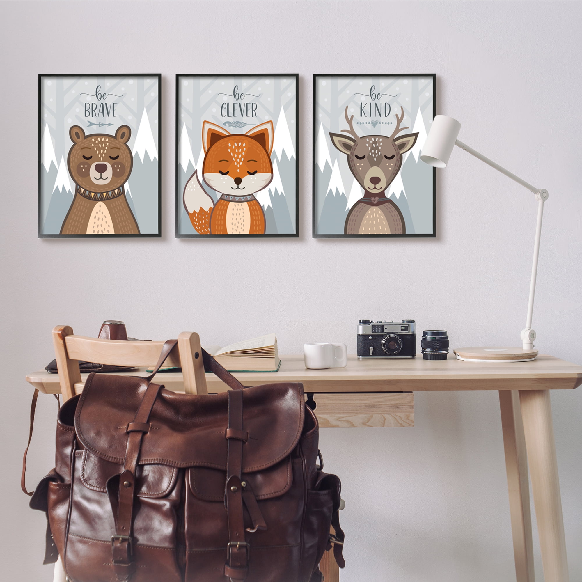 Stupell Industries Be Kind Brave and Clever Phrases Forest Animal Black Framed, 16 x 20, Design by AE Design