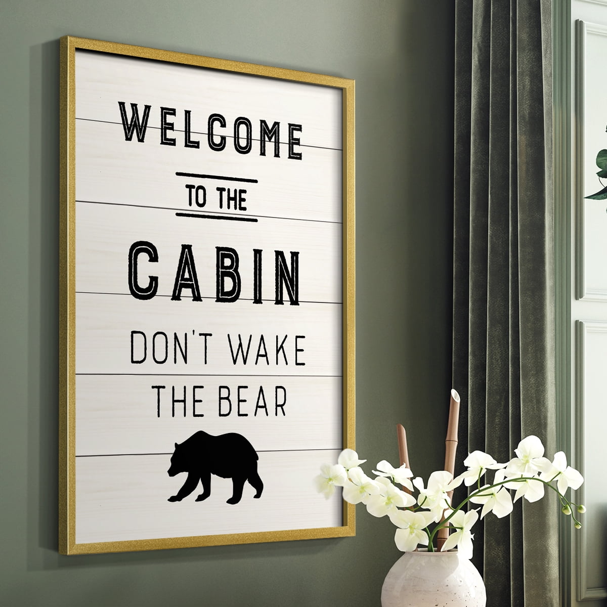 Welcome to the Cabin Framed Print in Gold Solid Wood 8 x 10 Framed Print